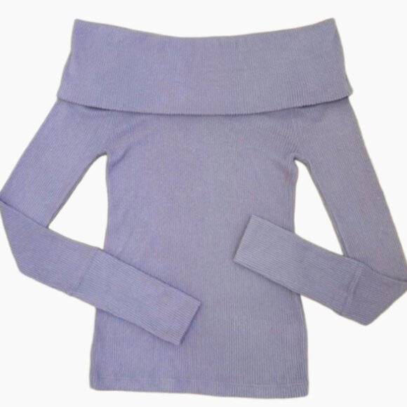 NWT Free People We The Free Purple Smoke Off-Shoulder Sweater M Ribbed Knit - Picture 1 of 11